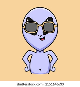 Cute alien with eyeglasses cartoon design
