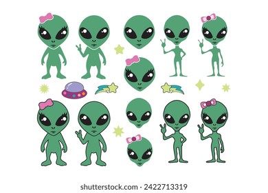 Cute Alien, Alien Face,  outer space set, alien  bundle, cute cartoon,  kawaii clipart bundle, aliens vector, UFO cut files, UFO vector, alien believe, I want to be