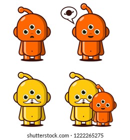 Cute alien fiction characters for kid's illustration.