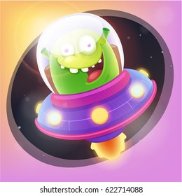 Cute Alien Flying Saucer Stock Vector (Royalty Free) 622714088 ...