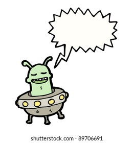 cute alien in flying saucer cartoon