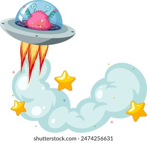 Cute alien flying in a spaceship