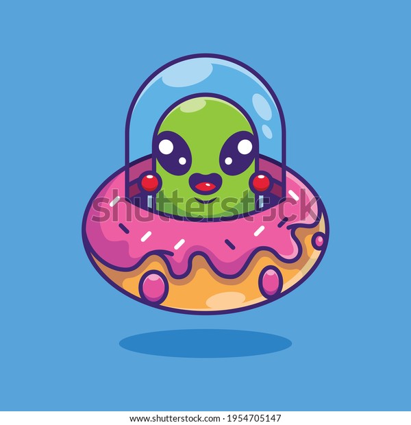 Cute Alien Flying Spaceship Ufo Doughnut Stock Vector (Royalty Free ...