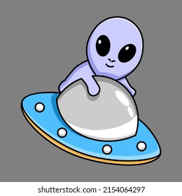 cute alien flying with ufo cartoon design