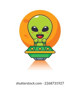 Cute alien flying with ufo cartoon vector illustration. Cartoon vector Illustration suitable for poster, brochure, web, mascot, sticker, logo and icon.