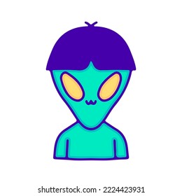 Cute alien with funny haircut doodle art, illustration for t-shirt, sticker, or apparel merchandise. With modern pop and kawaii style.