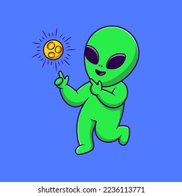 Cute Alien Get Ideas Cartoon Vector Icons Illustration. Flat Cartoon Concept. Suitable for any creative project.
