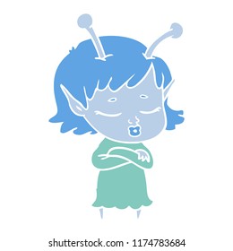 cute alien girl flat color style cartoon