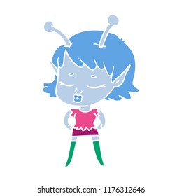 cute alien girl flat color style cartoon