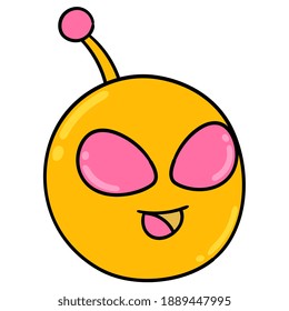 linda cabeza alienígena con cara espeluznante, personaje lindo dibujo de garabatos. ilustración vectorial