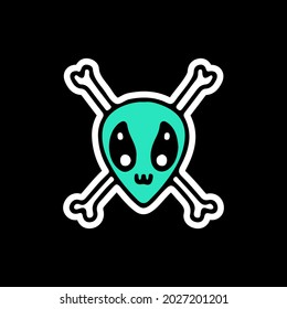 Cute alien head with crossbone. illustration for t shirt, poster, logo, sticker, or apparel merchandise.