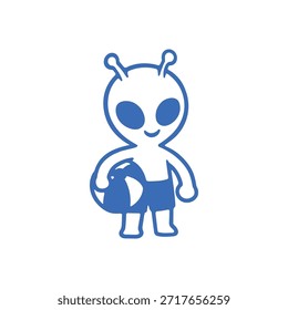 Alien lindo que sostiene una ilustración de la bola de playa