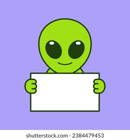 Cute Alien Holding a Blank Sign