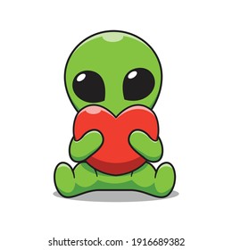 Cute Alien Holding Love Cartoon Illustration