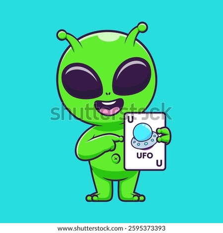 Cute Alien Holding Ufo Card Game Cartoon Vector Icon Illustration. Science Technology Icon Concept Isolated Premium Vector. Flat Cartoon Style