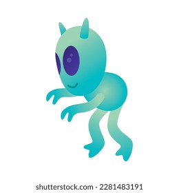 Cute Alien with Huge Eyes and Antenna Vector Illustration