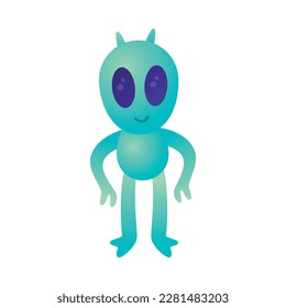 Cute Alien with Huge Eyes and Antenna Vector Illustration