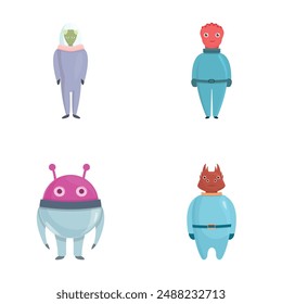 Cute alien icons set cartoon vector. Fun space alien or monster. Cartoon character