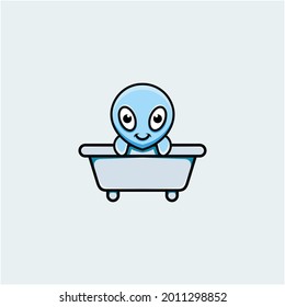 cute alien illustration on bathtub cartoon style