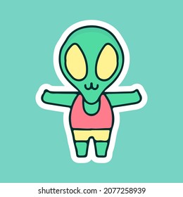 Cute alien illustration. Vector graphics for t-shirt prints and other uses.