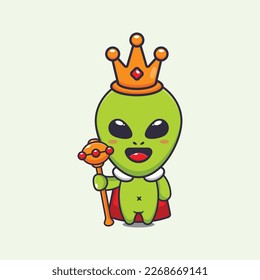 Cute alien king cartoon vector illustration. Vector cartoon Illustration suitable for poster, brochure, web, mascot, sticker, logo and icon.