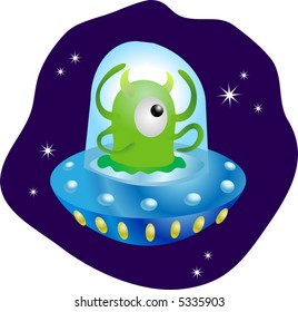 Cute alien.  A cute little alien in his flying saucer
