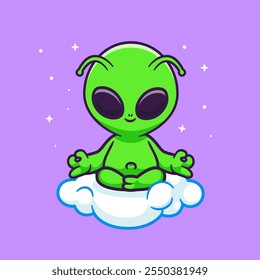 Cute Alien Meditation Yoga On Cloud Cartoon Vector Icon 
Illustration. Science Sport Icon Concept Isolated Premium 
Vector. Flat Cartoon Style