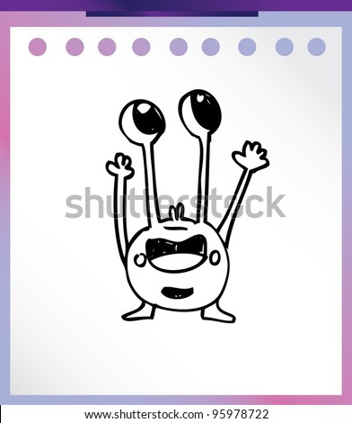 cute alien monster cartoon doodle vector