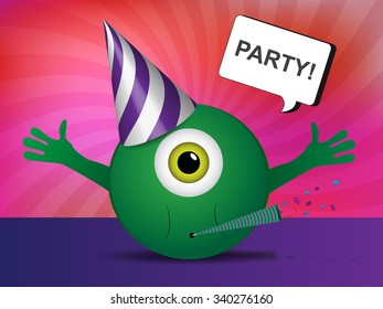 Cute alien monster with party background