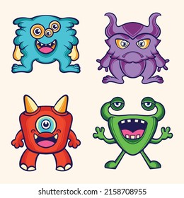 cute alien monster  vector set  