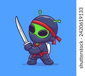 Cute Alien Ninja Holding Sword Cartoon Vector Icon
Illustration. Science Holiday Icon Concept Isolated Premium
Vector. Flat Cartoon Style