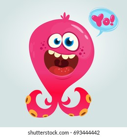 Cute alien octopus monster cartoon. Halloween vector illustration isolated