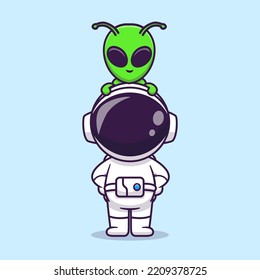 Cute Alien on Astronaut Cartoon Vector Icon Illustration Science Technology Icon Concept Isolated Premium Vector. Flat Cartoon Style