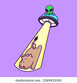 Cute Alien On Ufo Taking Cow Cartoon Vector Icons Illustration. Flat Cartoon Concept. Suitable for any creative project.
