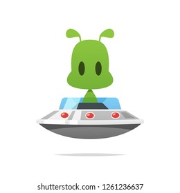 Cute alien on UFO vector isolated