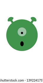 Cute an alien with an open mouth round vector graphic icon. Green extraterrestrial animal head, face illustration.  icon isolated on white background  flat vector illustration for logo, web, app, UI.