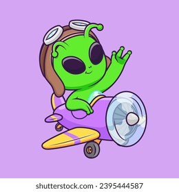 Cute Alien Pilot Flight With Plane Cartoon Vector Icon
Illustration. Science Technology Icon Concept Isolated
Premium Vector. Flat Cartoon Style