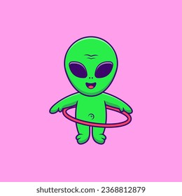 Cute Alien Playing Hulahoop Cartoon Vector Icons Illustration. Flat Cartoon Concept. Suitable for any creative project.
