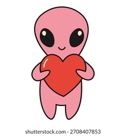 Cute alien with a red heart.