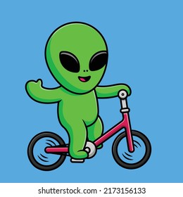 Cute Alien Riding Bicycle Cartoon Vector Stock Vector (Royalty Free ...