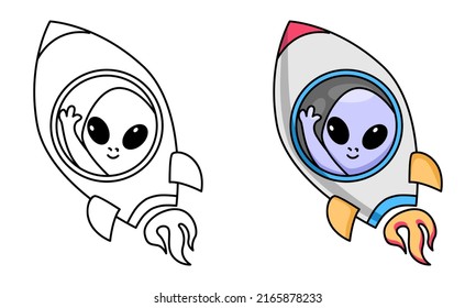 página de color de la nave espacial para niños