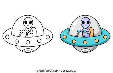 cute alien riding ufo coloring page for kids