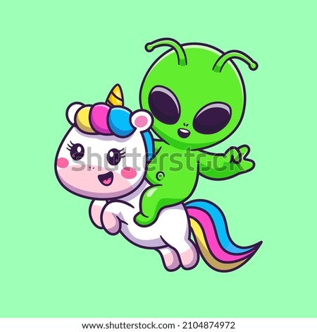 Cute Alien Riding Unicorn Cartoon Vector Icon Illustration. Science Animal Icon Concept Isolated Premium Vector. Flat Cartoon Style