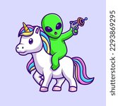 Cute Alien Riding Unicorn with Space Gun Cartoon Vector Icon Illustration. Science Animal Icon Concept Isolated Premium Vector. Flat Cartoon Style