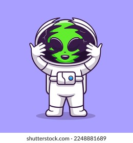 Cute Alien Ripped Helmet Astronaut Cartoon Vector Icon Illustration. Science Technology Icon Concept Isolated Premium Vector. Flat Cartoon Style	