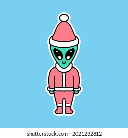 cute alien with Santa costume, cartoon illustration for stickers and t shirt.