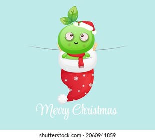 Cute alien seed with santa hat for merry christmas illustration Premium Vector