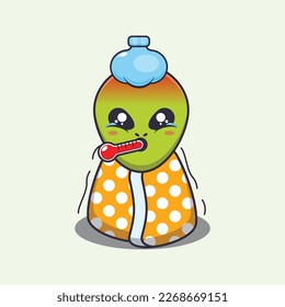 Cute alien sick cartoon vector illustration. Vector cartoon Illustration suitable for poster, brochure, web, mascot, sticker, logo and icon.