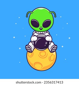 Cute Alien Sitting On Moon With Astronaut Costume Cartoon
Vector Icon Illustration. Science Technology Icon Concept
Isolated Premium Vector. Flat Cartoon Style
