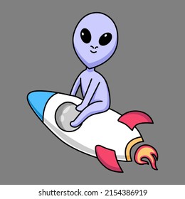 cute alien sitting on spaceship cartoon design